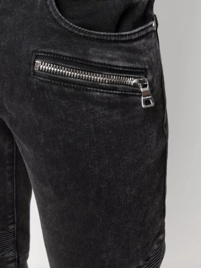 Balmain logo-patch zip-detail denim jeans
