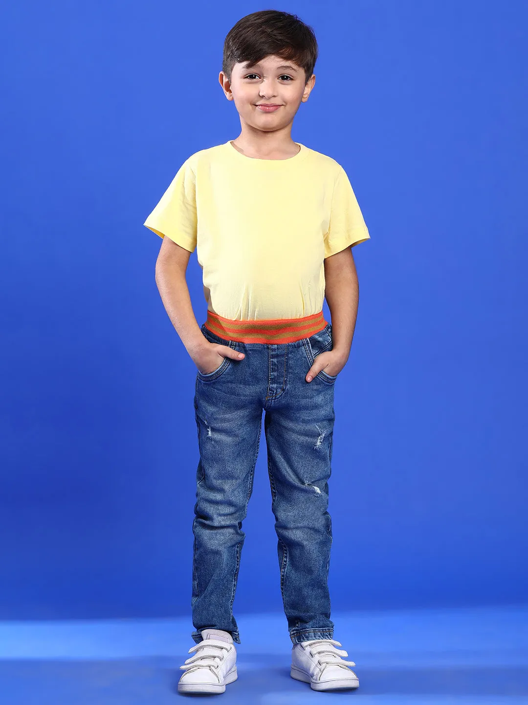 Boys Mid Blue Slim Fit Denim Joggers