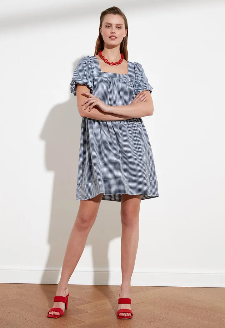 Checkered Puff Sleeve Dress