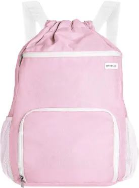 Drawstring Backpack with Wet Pocket & Shoe Compartment, Water-Resistant Sports Gym Swim String Bag for Women Men(Pink)