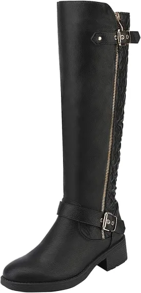 DREAM PAIRS Women's Knee High Boots Wide Calf Low Heel Riding Boots Fall Tall Boots for Women