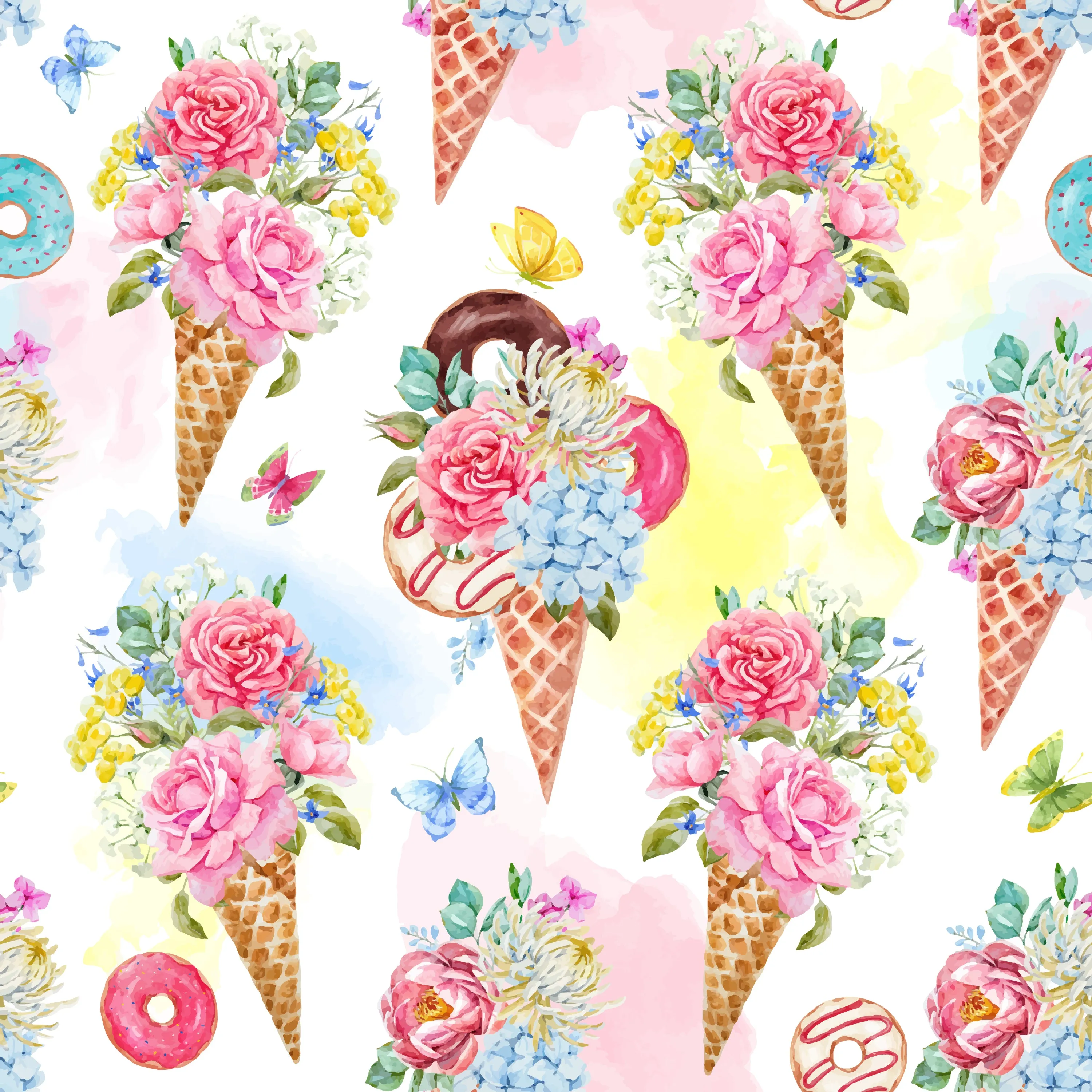 FS257_1 Vintage Icecream Cone Floral Donuts