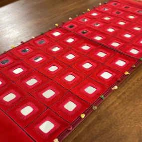 Handcrafted Lambani Scarlet Table Runner with Mirror and Thread Hand Embroidery - Decorative Home Accent