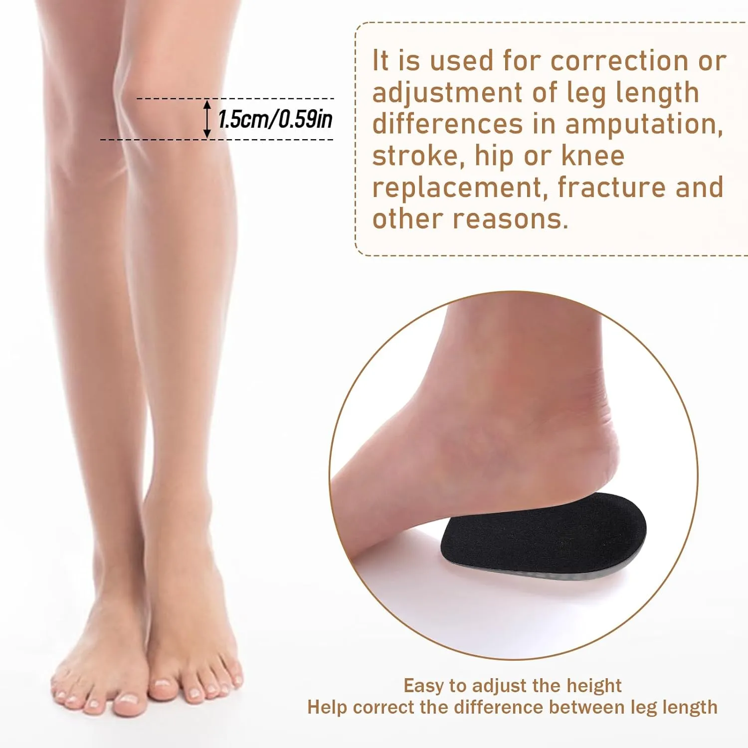 Heel Lifts, Gel Height Increasing Insoles, Soft Shoe Lifts for Uneven Legs, Shoe Lifts for Women, 0.6 Inch Heel Lifts for Leg Length Discrepancy, Comfort Half Foot Insoles for Heel Pain, Black