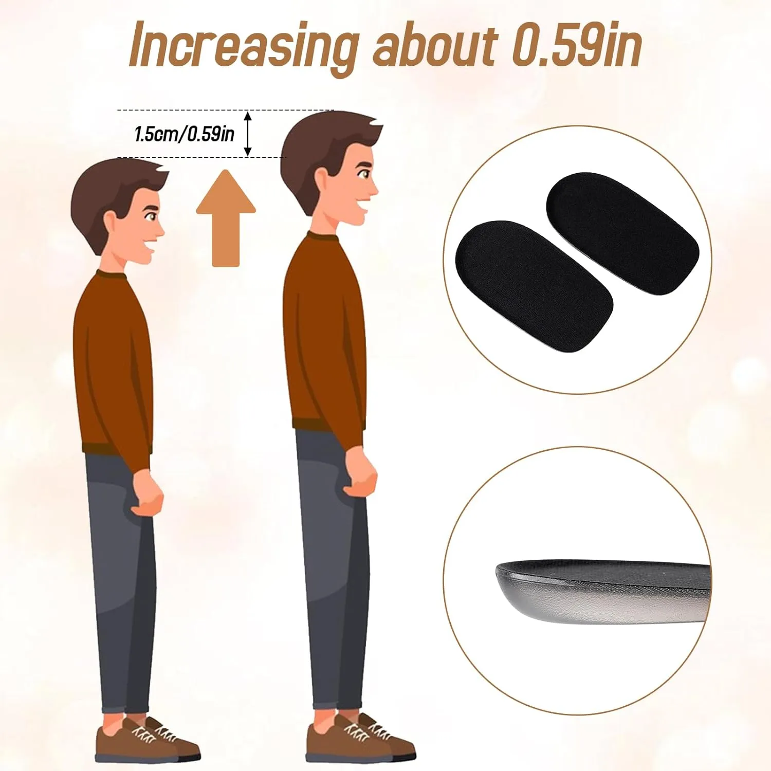 Heel Lifts, Gel Height Increasing Insoles, Soft Shoe Lifts for Uneven Legs, Shoe Lifts for Women, 0.6 Inch Heel Lifts for Leg Length Discrepancy, Comfort Half Foot Insoles for Heel Pain, Black