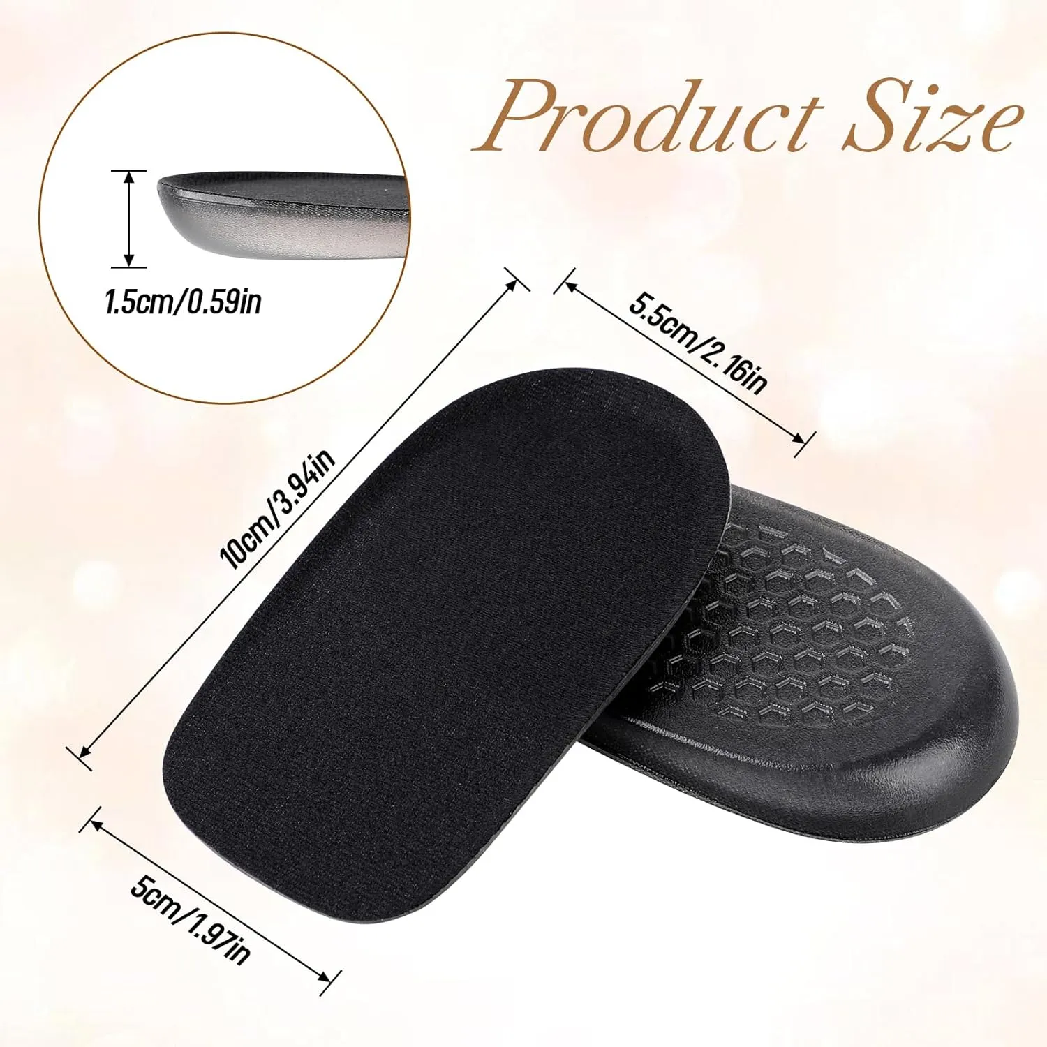 Heel Lifts, Gel Height Increasing Insoles, Soft Shoe Lifts for Uneven Legs, Shoe Lifts for Women, 0.6 Inch Heel Lifts for Leg Length Discrepancy, Comfort Half Foot Insoles for Heel Pain, Black