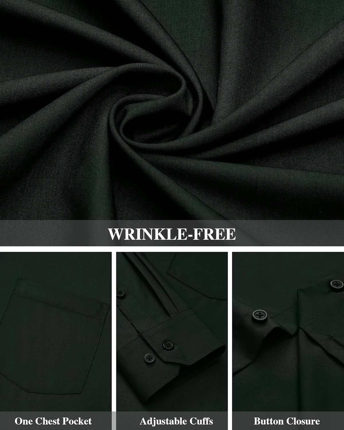 J.VER Men's Dress Shirts Wrinkle Free Long Sleeve Formal Shirt Solid Business Casual Button Down Shirts for Wedding Prom