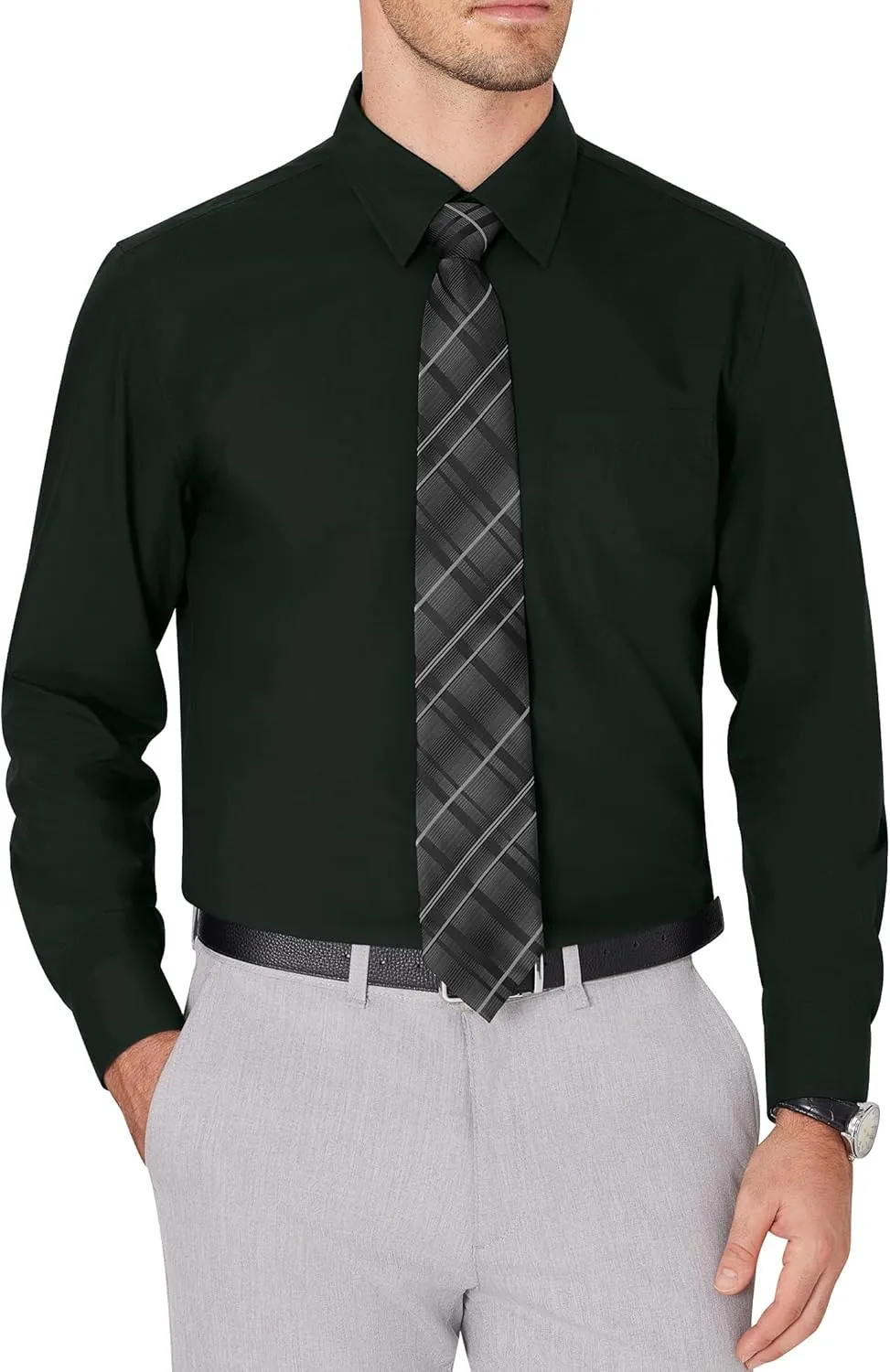 J.VER Men's Dress Shirts Wrinkle Free Long Sleeve Formal Shirt Solid Business Casual Button Down Shirts for Wedding Prom