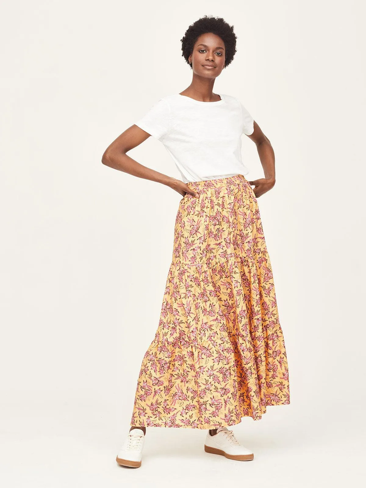Marlett Organic Cotton Poplin Tiered Maxi Skirt