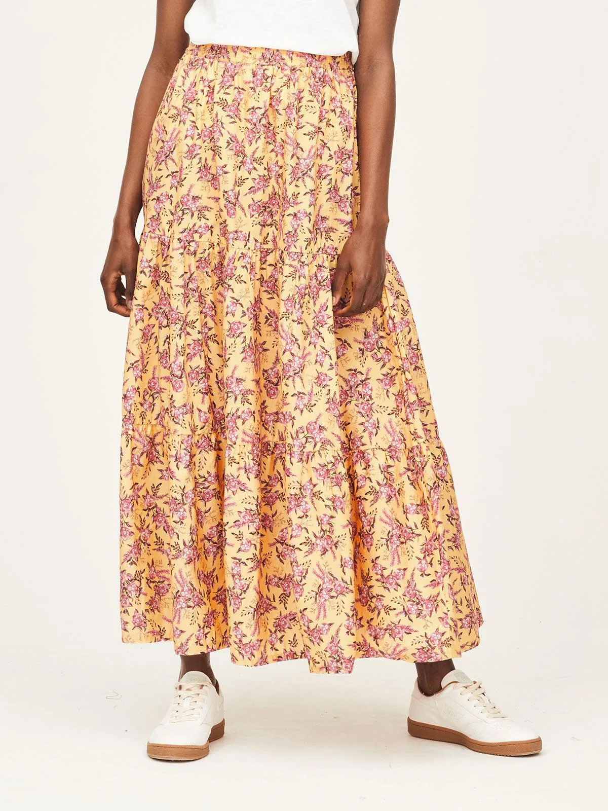 Marlett Organic Cotton Poplin Tiered Maxi Skirt