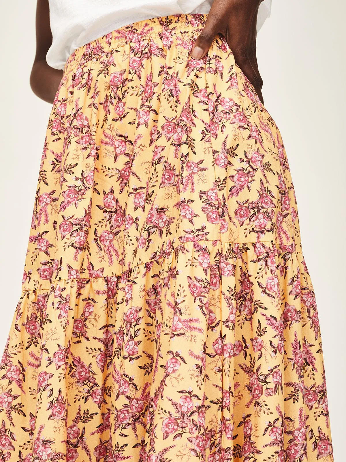 Marlett Organic Cotton Poplin Tiered Maxi Skirt
