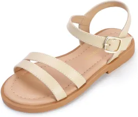 PANDANINJIA Girls Sandals Toddler Little Big Kids Kid Cute Open Toe Flats Dress Sandals Mona Summer Shoes