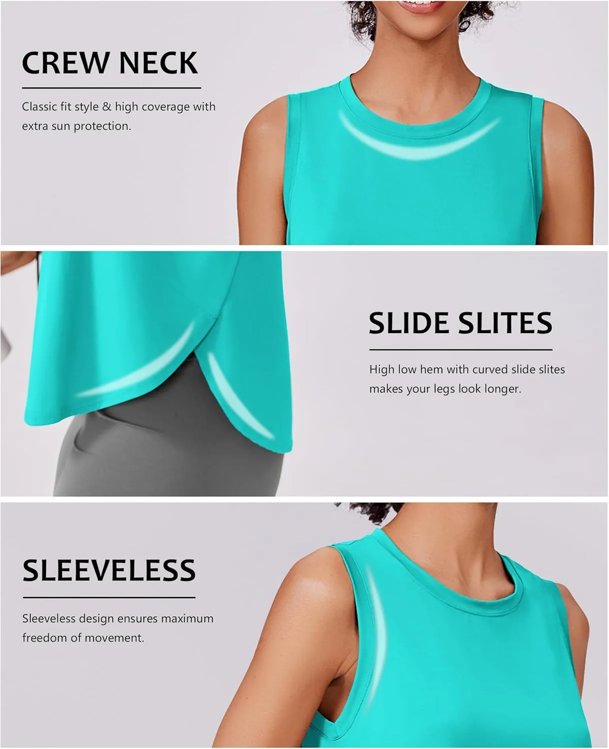 PINSPARK Workout Tank Tops Woman UPF 50  Yoga Tanks Quick Dry Sleeveless Gym Shirts with Side Slits Loose Fit Athletic Top