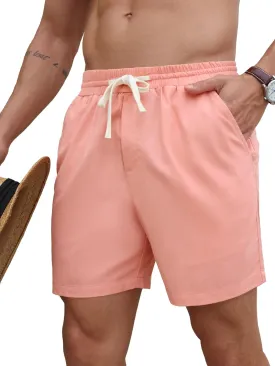 PLEPAN Mens 5 Inch Linen Shorts - Casual Elastic Waist Drawstring Summer Beach Shorts with Pocket