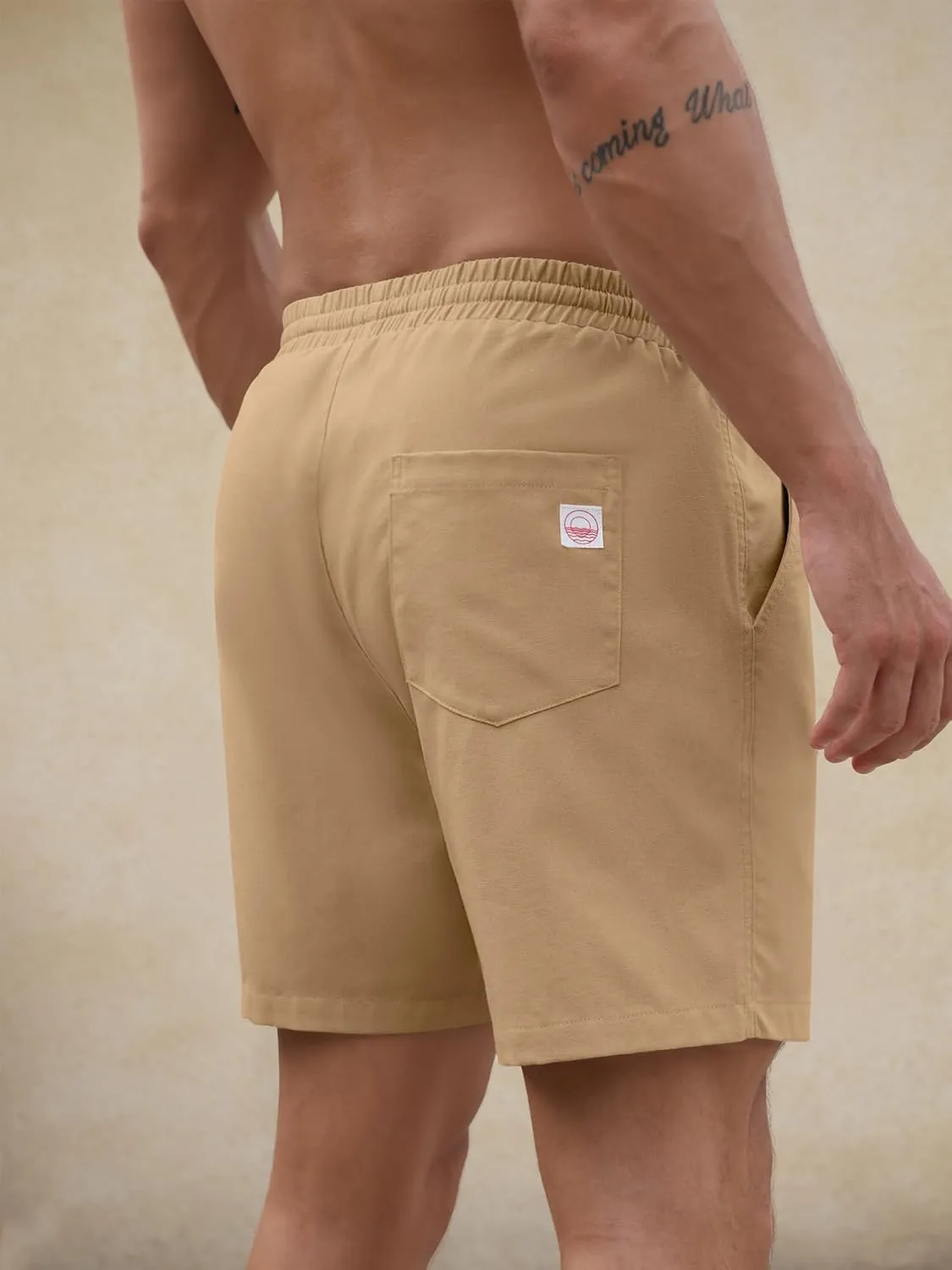PLEPAN Mens 5 Inch Linen Shorts - Casual Elastic Waist Drawstring Summer Beach Shorts with Pocket