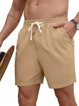 PLEPAN Mens 5 Inch Linen Shorts - Casual Elastic Waist Drawstring Summer Beach Shorts with Pocket