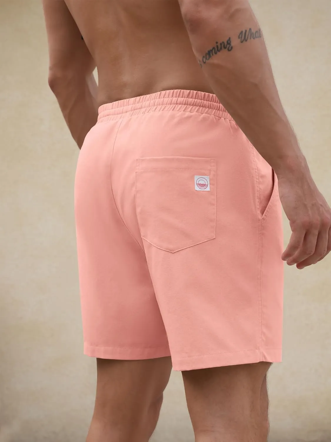 PLEPAN Mens 5 Inch Linen Shorts - Casual Elastic Waist Drawstring Summer Beach Shorts with Pocket