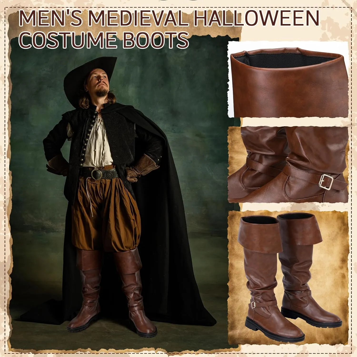 Ramede Medieval Pirate Boots Men Halloween Renaissance Boots Gothic Cosplay Costume for Men
