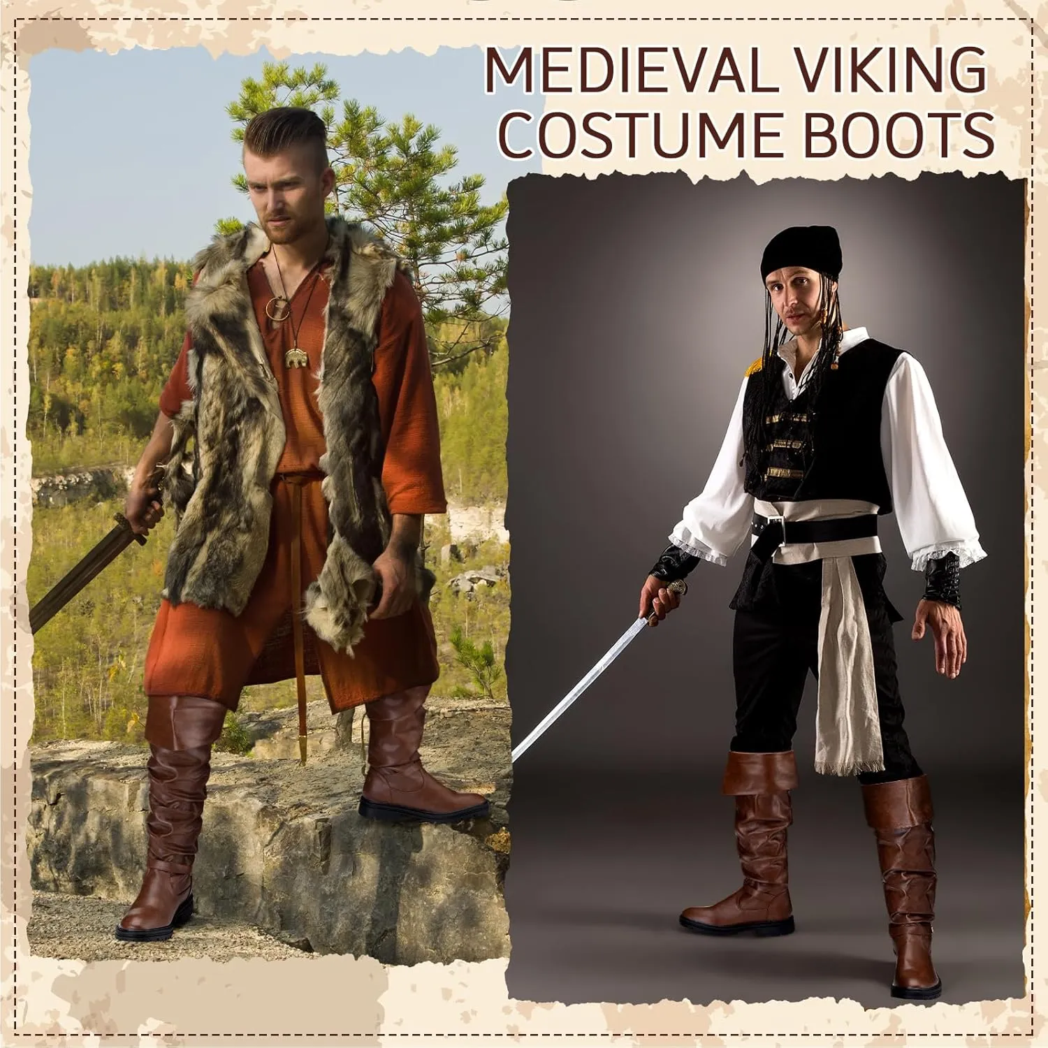 Ramede Medieval Pirate Boots Men Halloween Renaissance Boots Gothic Cosplay Costume for Men