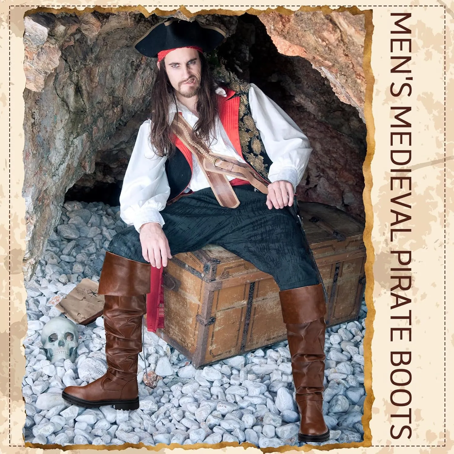 Ramede Medieval Pirate Boots Men Halloween Renaissance Boots Gothic Cosplay Costume for Men