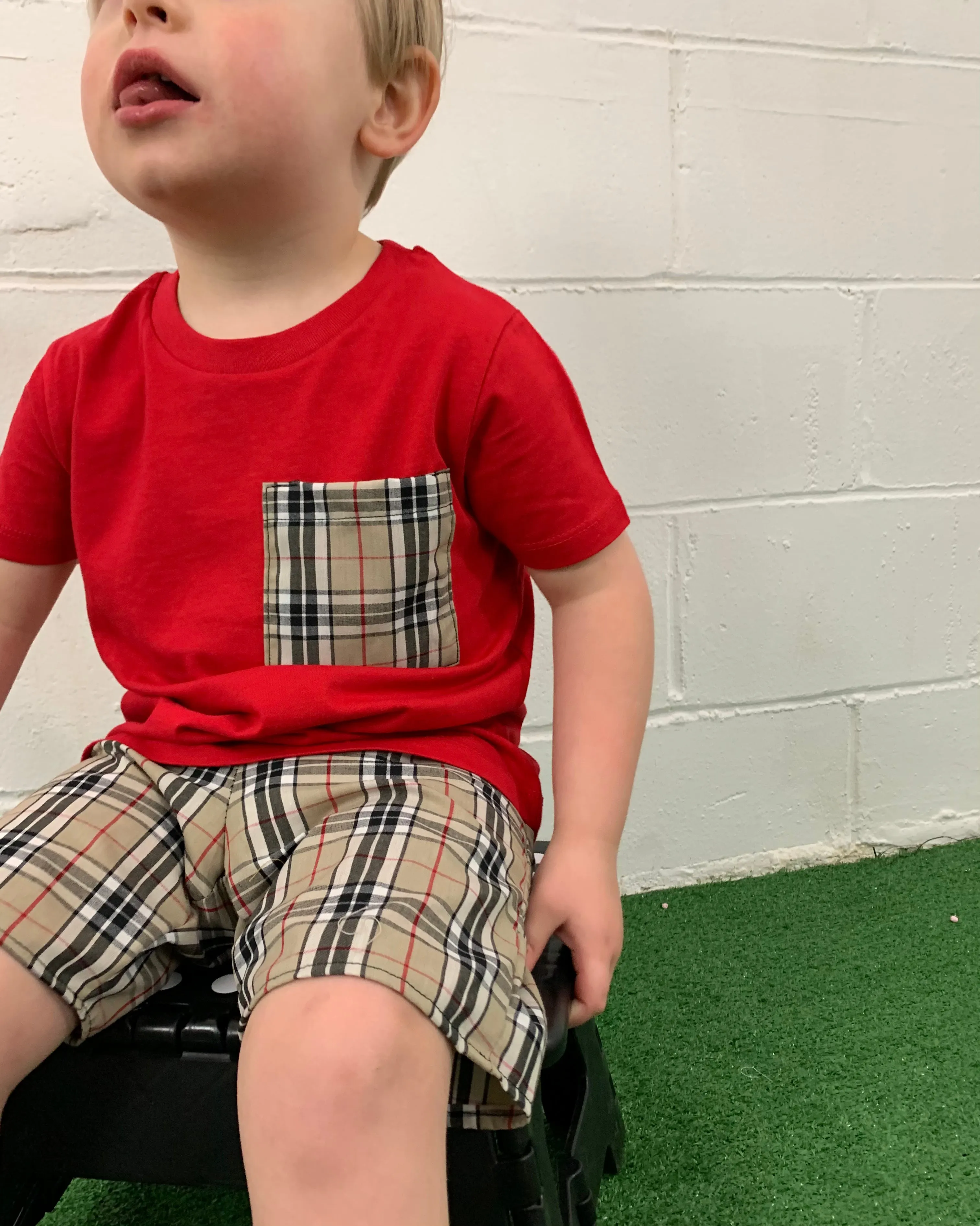 Red Tartan Pocket T-Shirt (0mnths - 14yrs)
