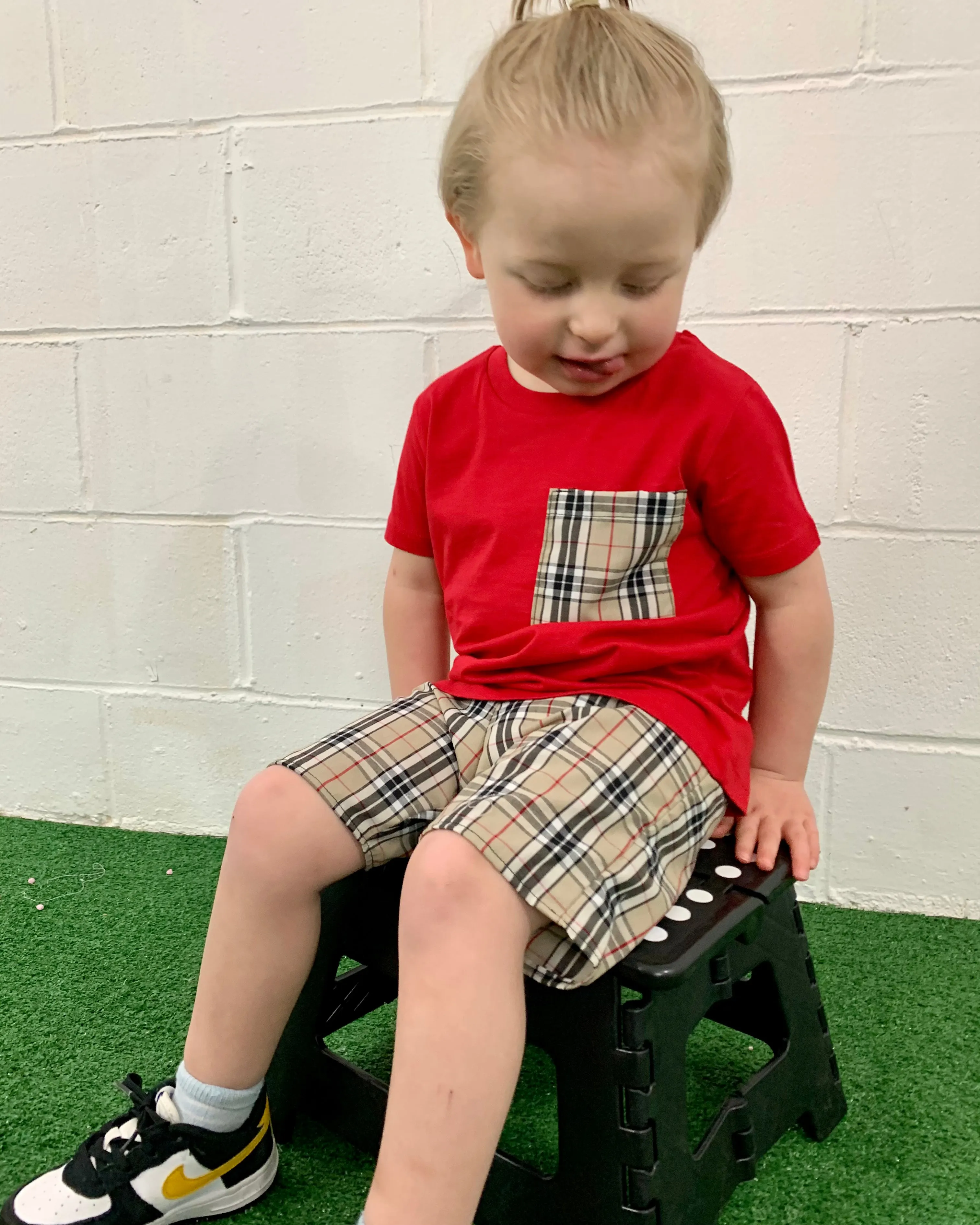 Red Tartan Pocket T-Shirt (0mnths - 14yrs)
