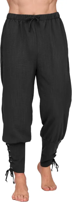 Spooktacular Creations Men Halloween Medieval Renaissance Pants With Pocket, Ankle Banded Pirate Pants, Viking Costume