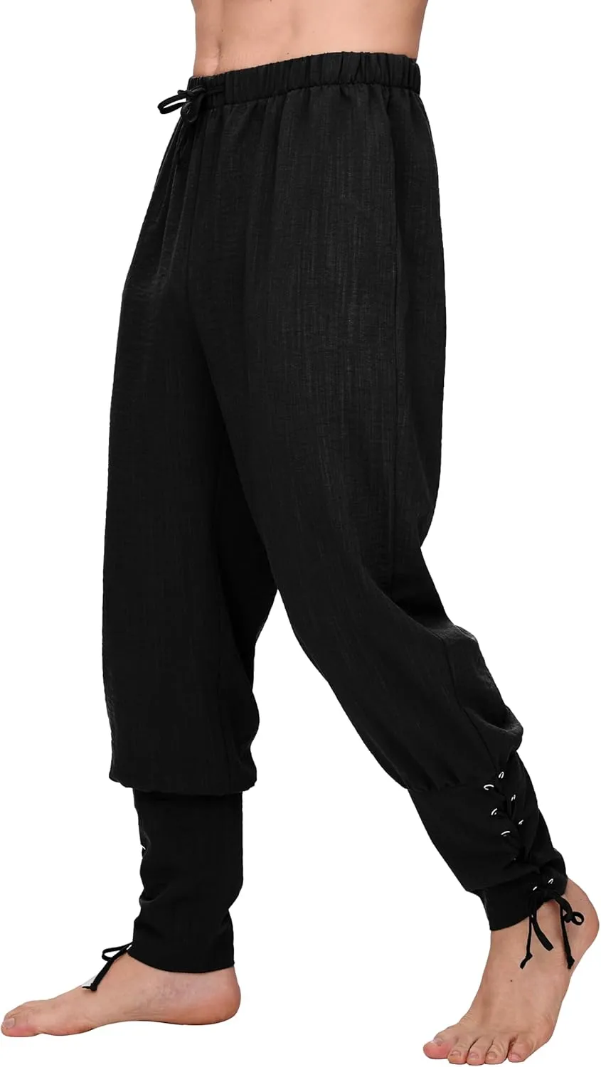 Spooktacular Creations Men Halloween Medieval Renaissance Pants With Pocket, Ankle Banded Pirate Pants, Viking Costume