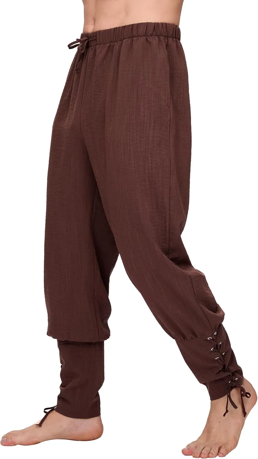 Spooktacular Creations Men Halloween Medieval Renaissance Pants With Pocket, Ankle Banded Pirate Pants, Viking Costume