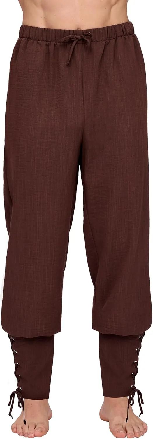Spooktacular Creations Men Halloween Medieval Renaissance Pants With Pocket, Ankle Banded Pirate Pants, Viking Costume