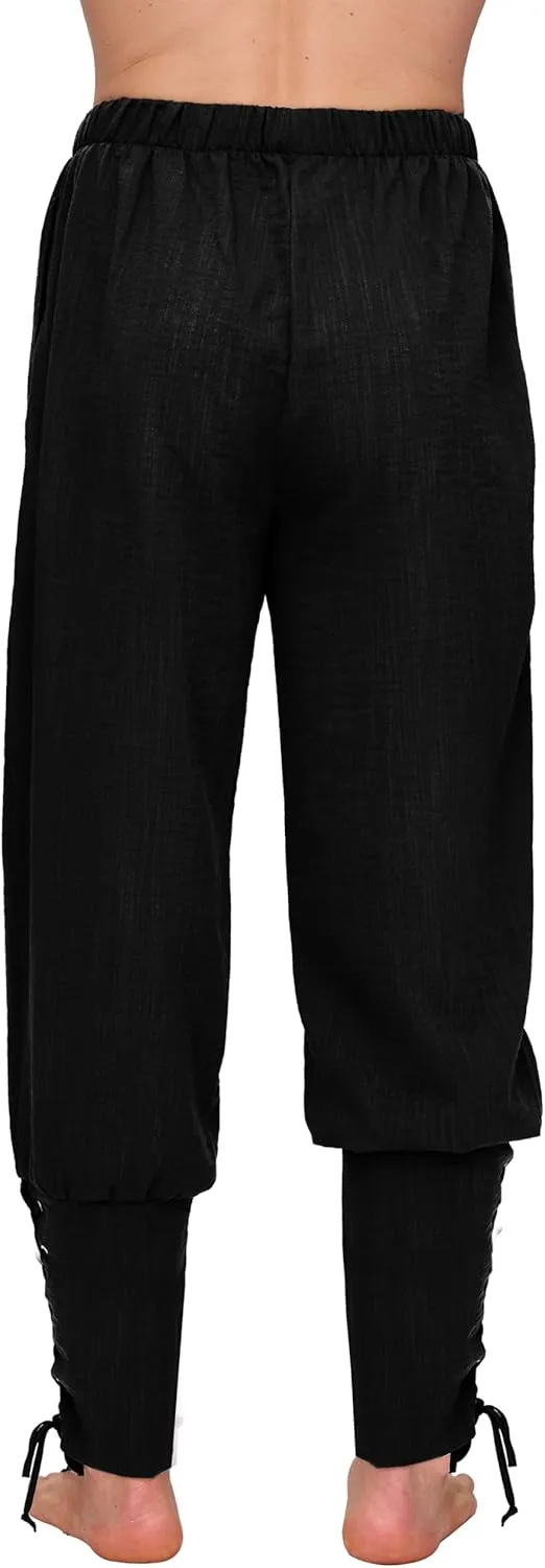 Spooktacular Creations Men Halloween Medieval Renaissance Pants With Pocket, Ankle Banded Pirate Pants, Viking Costume
