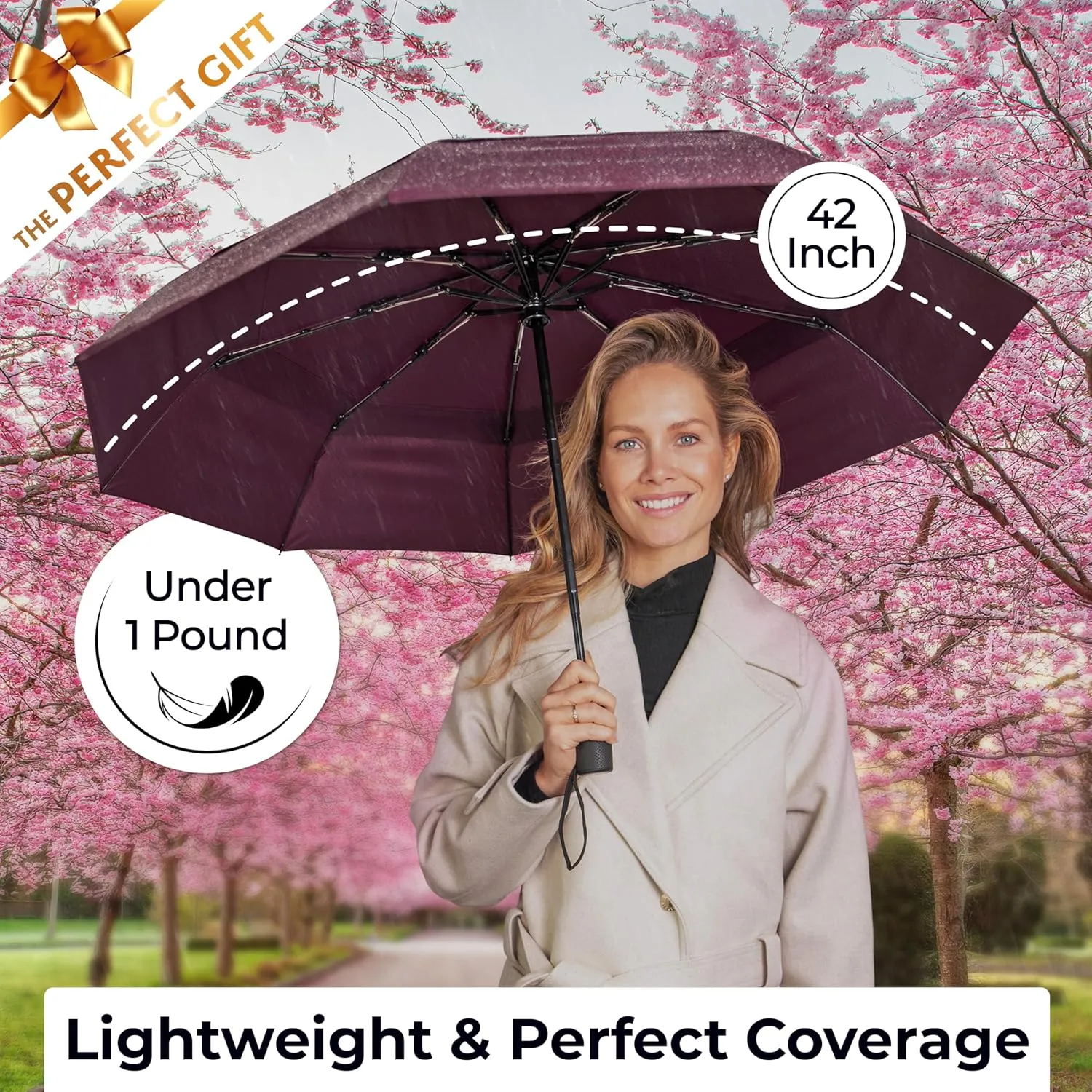 TUMELLA Strongest Windproof Travel Umbrella (Compact, Superior & Beautiful), Small Strong but Light Portable and Automatic Folding Rain Umbrella, Durable Premium Grip, Fits Car & Backpack